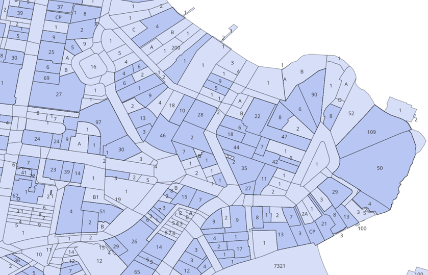 Cadastre represented on a map Cadastre represented on a map