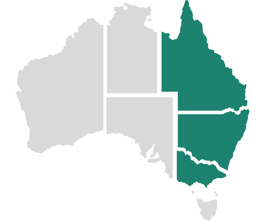 Eastern Australian States Eastern states highlighted on a map of Australia